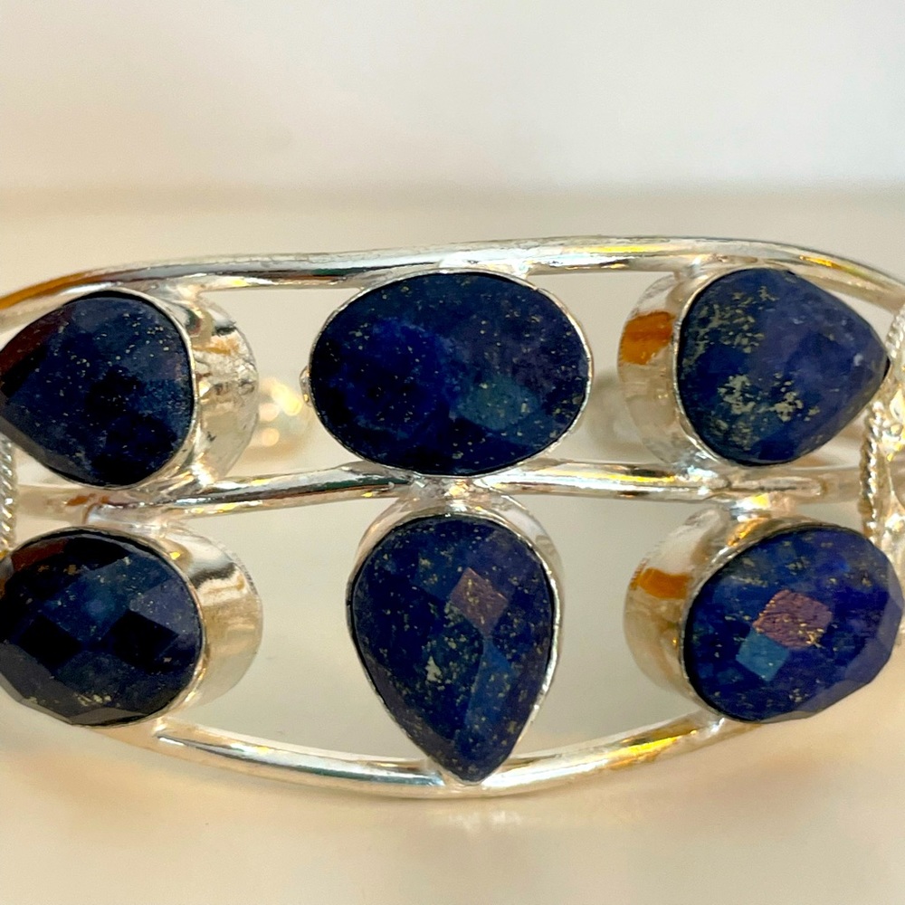 Blue Lapis Lazuli and Silver Cuff Bracelet